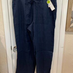 Charter Club Women 100%  Linen Pants Intrepid  Blue  XL Short BNWT